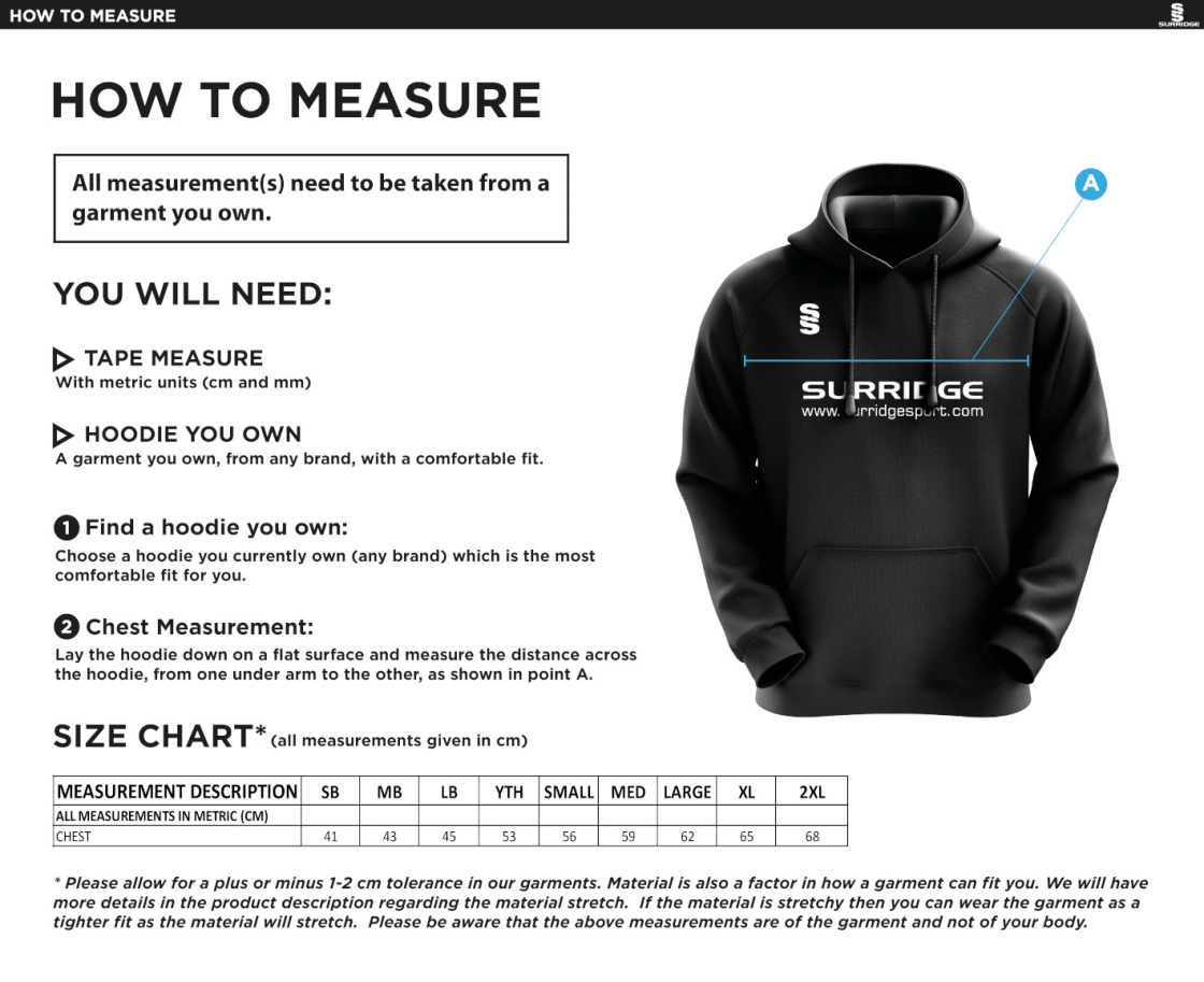 Solihull Blossomfield CC - Blade Hoodie - Size Guide