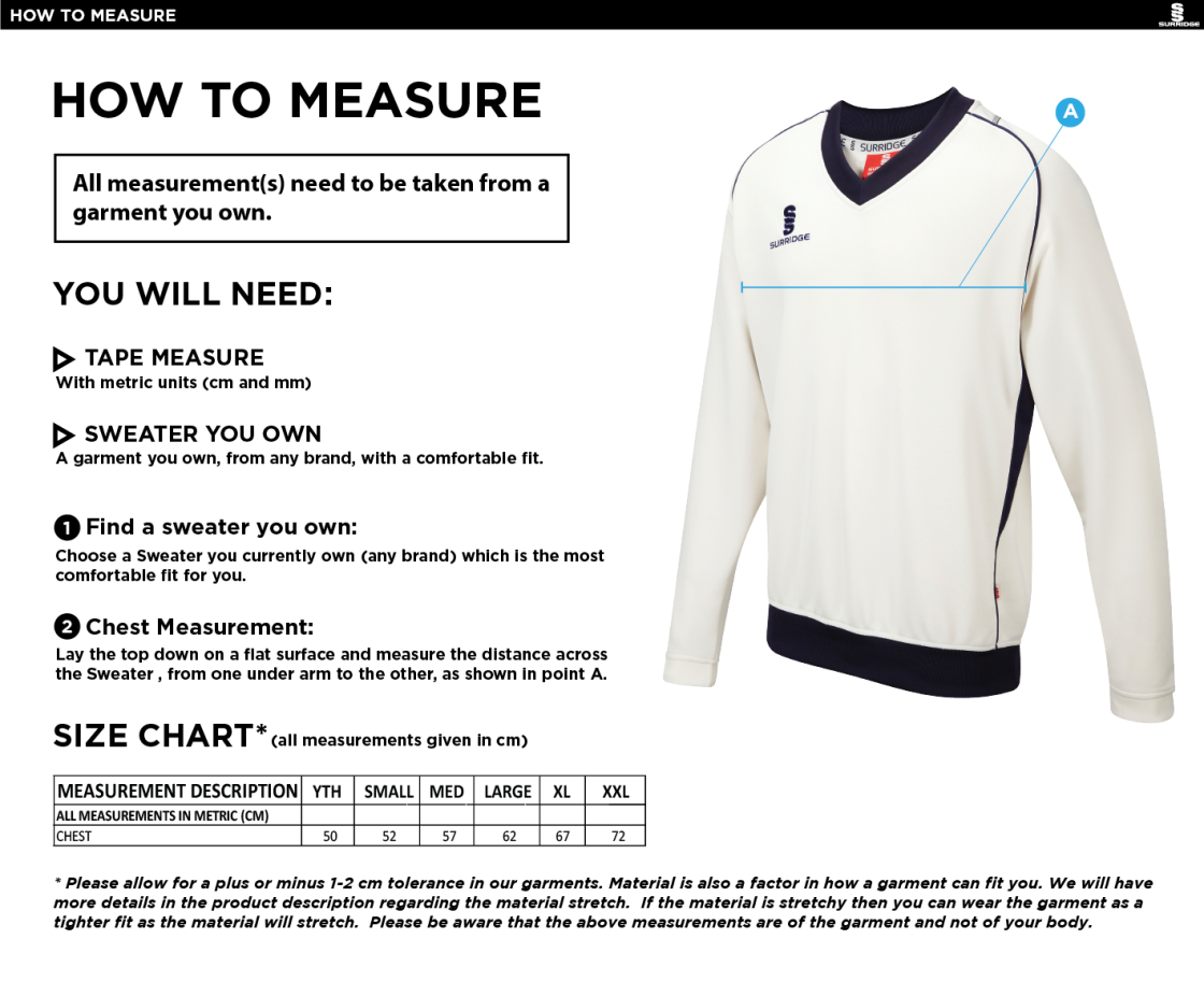 Solihull Blossomfield Sports Club - Curve Long Sleeve Sweater - Size Guide