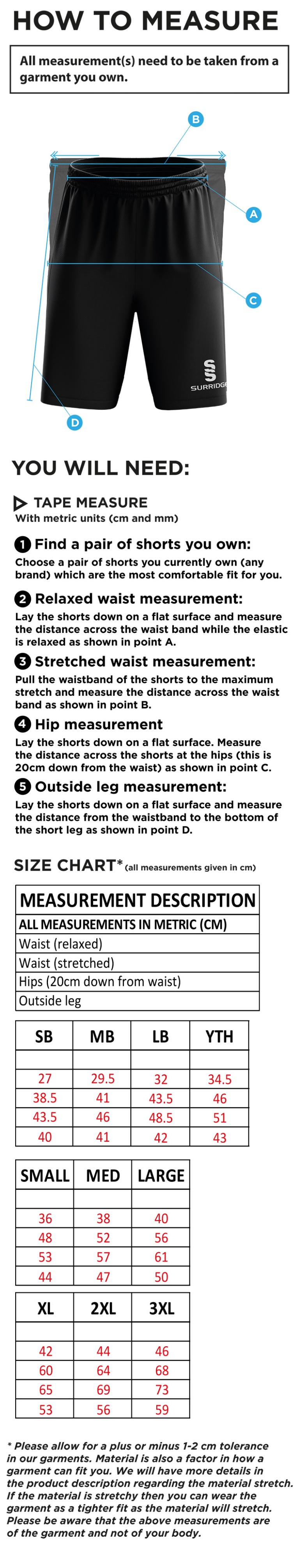 Solihull Blossomfield CC - Blade Shorts - Size Guide
