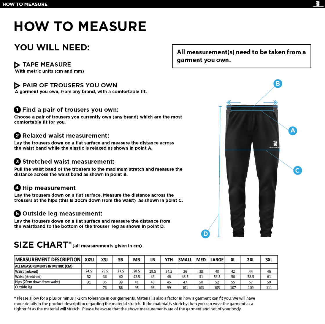 Solihull Blossomfield CC - Tek Pants - Size Guide
