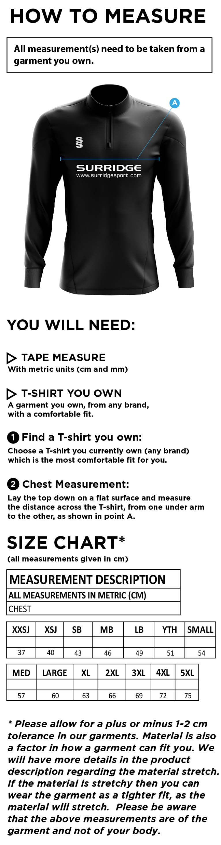 Solihull Blossomfield CC - Blade Performance Top - Size Guide