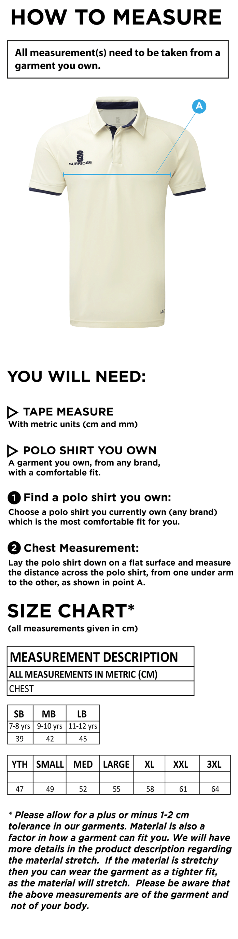 Solihull Blossomfield Sports Club - Ergo Tek Shirt - Size Guide