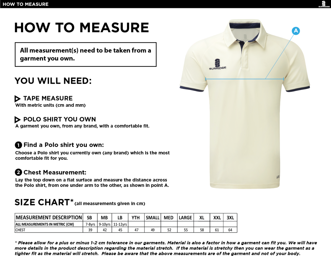 Solihull Blossomfield Sports Club - Ergo Tek Shirt - Size Guide