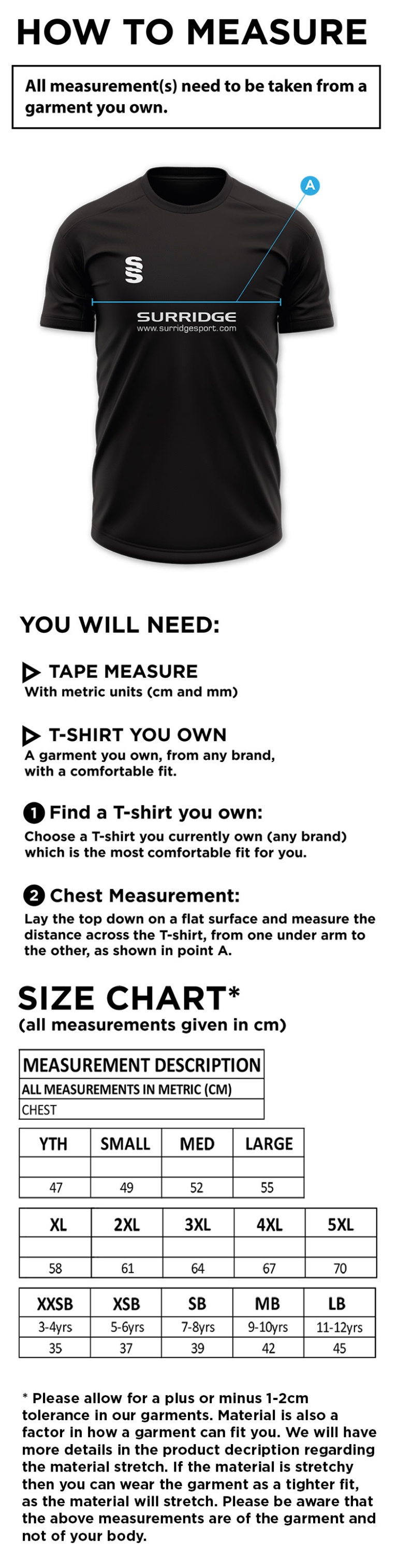 Solihull Blossomfield CC - Blade Polo Shirt - Size Guide