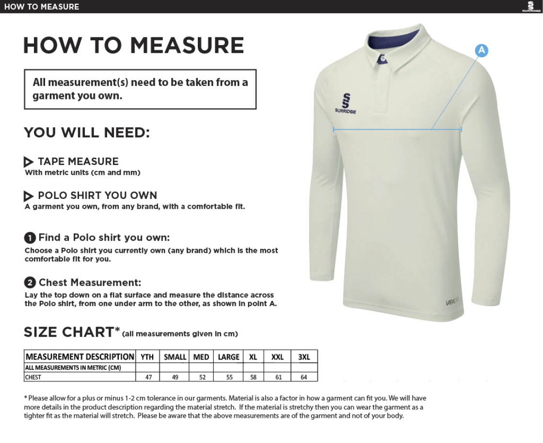 Solihull Blossomfield Sports Club - Ergo Long Sleeved Shirt - Size Guide